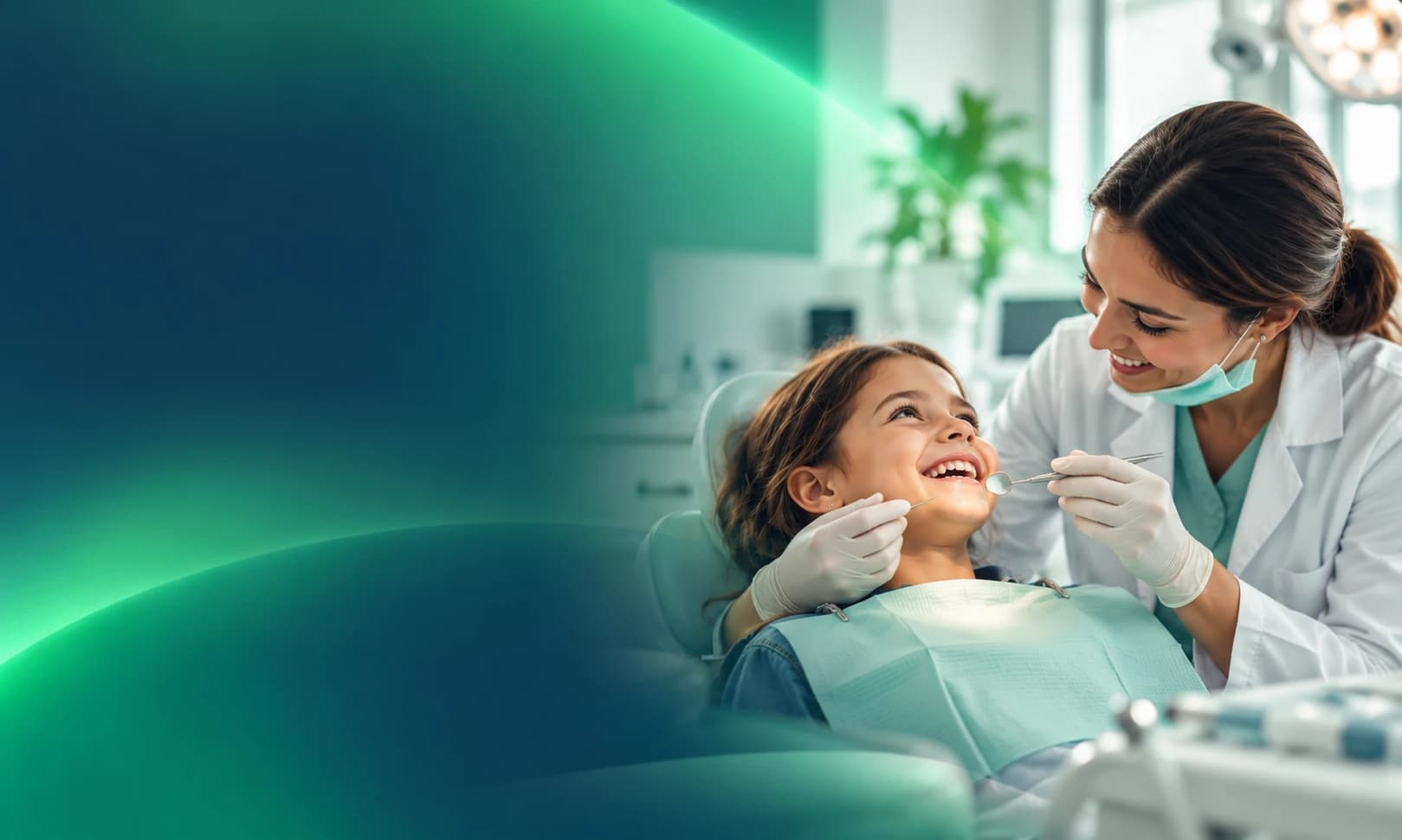 Dentista atendendo uma menina sorridente